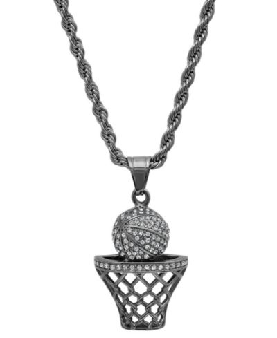 Steeltime Men's 18K Gold Plated stainless steel Basketball Hoop Simulated Diamond Pendant