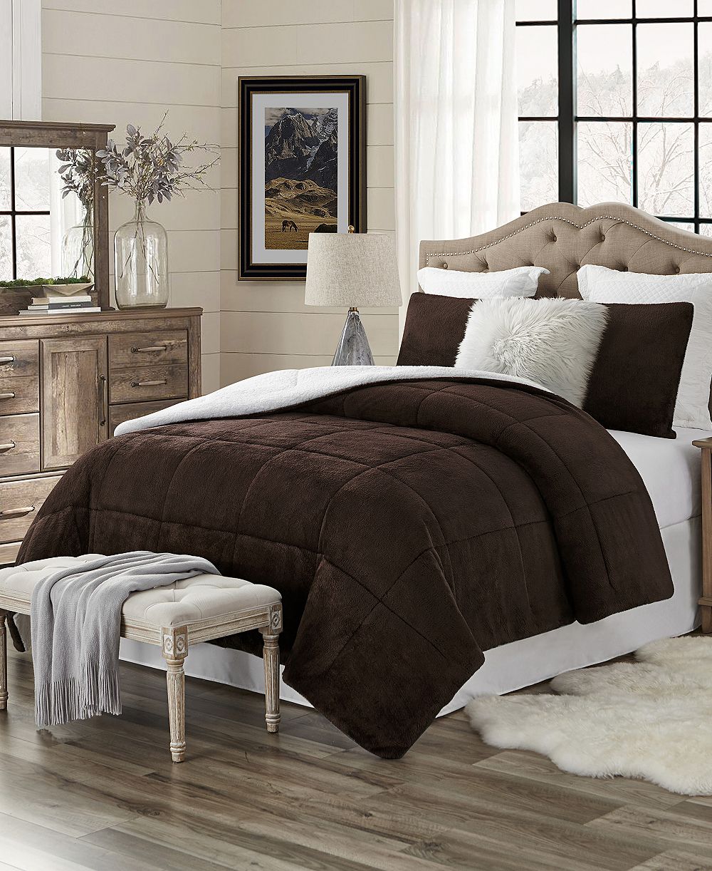 Комплект покрывала Cathay Home Inc. Plush Faux Fur and Sherpa Reversible, Full/Queen