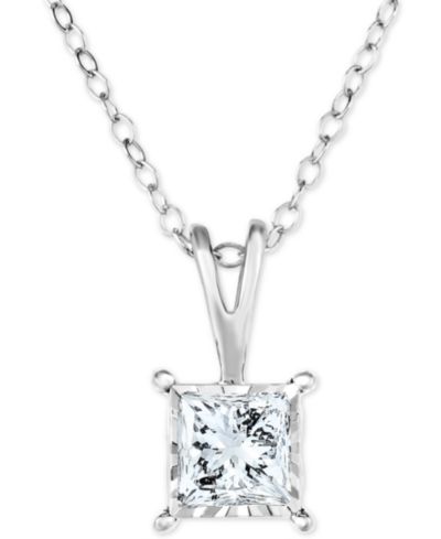 TruMiracle® Diamond Princess 18" Pendant Necklace (1/2 ct. t.w.) in 14k White, Yellow, or Rose Gold
