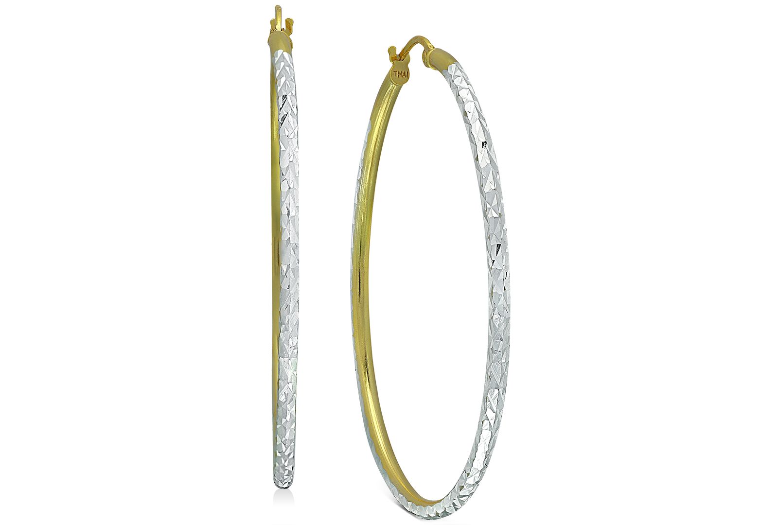 Серьги-кольца Giani Bernini Two-Tone Textured в серебре и 18k золоте, 1.37"
