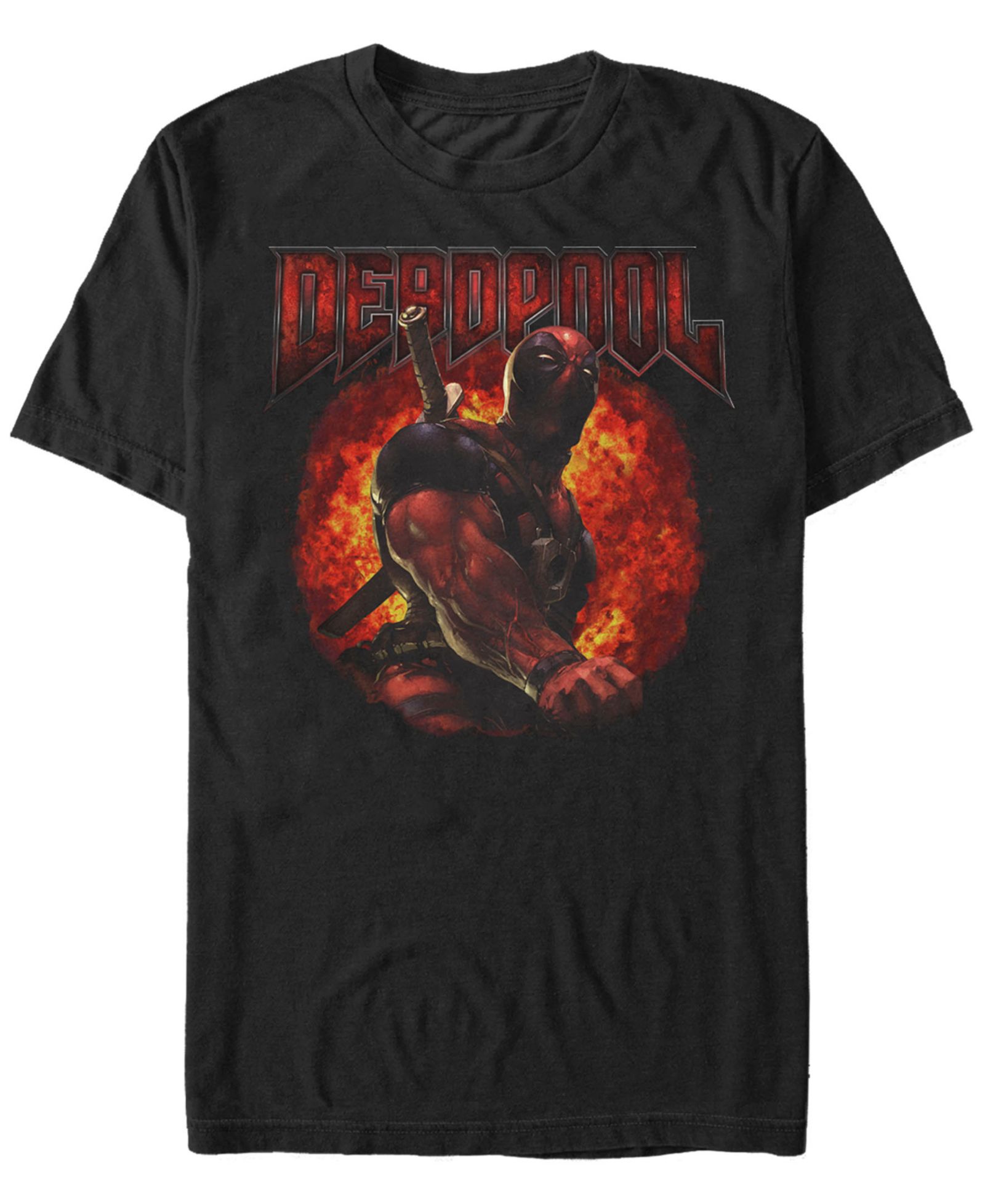 Marvel Men's Deadpool Muscles and Flames, Short Sleeve T-Shirt