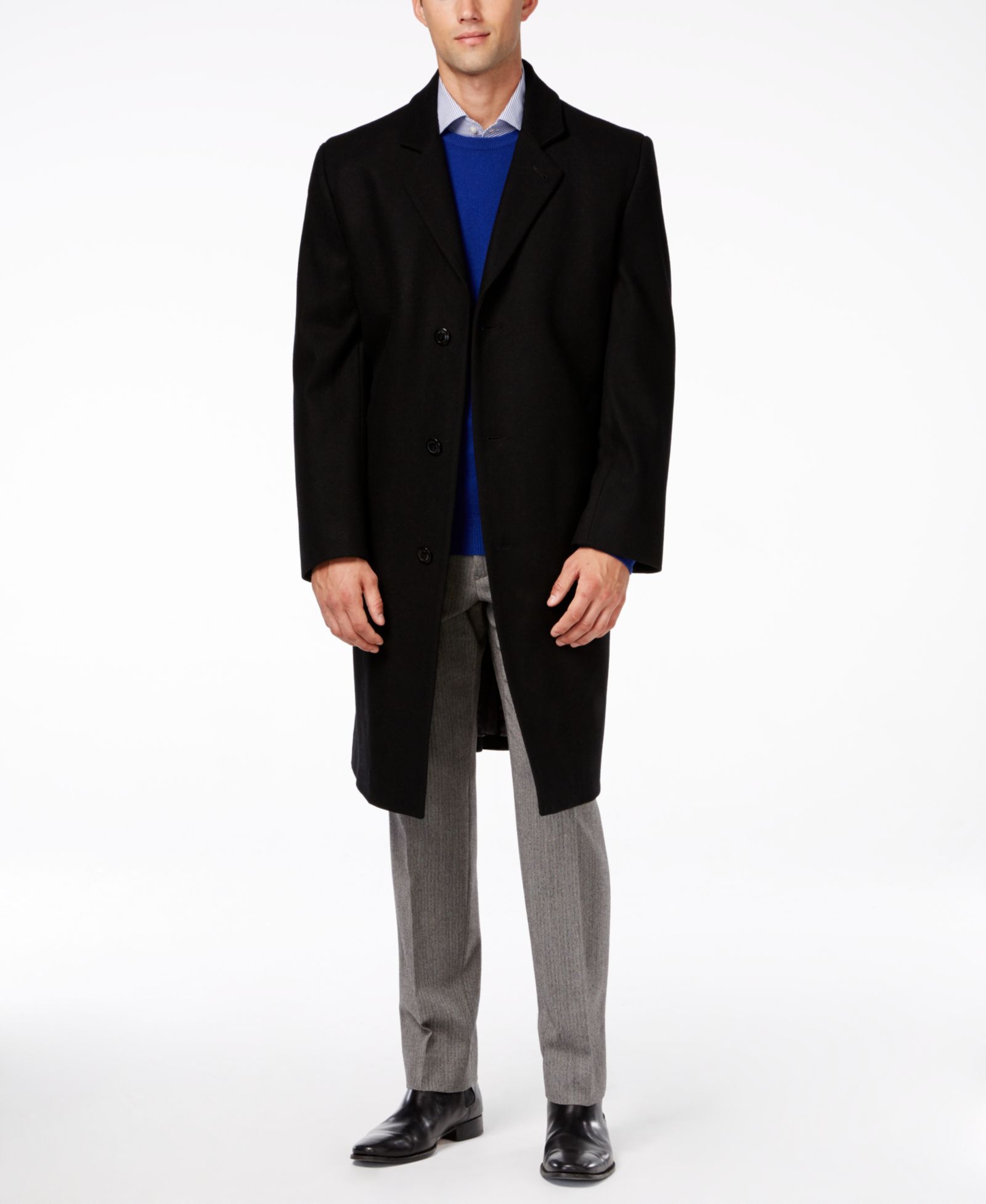 London Fog Big and Tall Signature Wool-Blend Overcoat