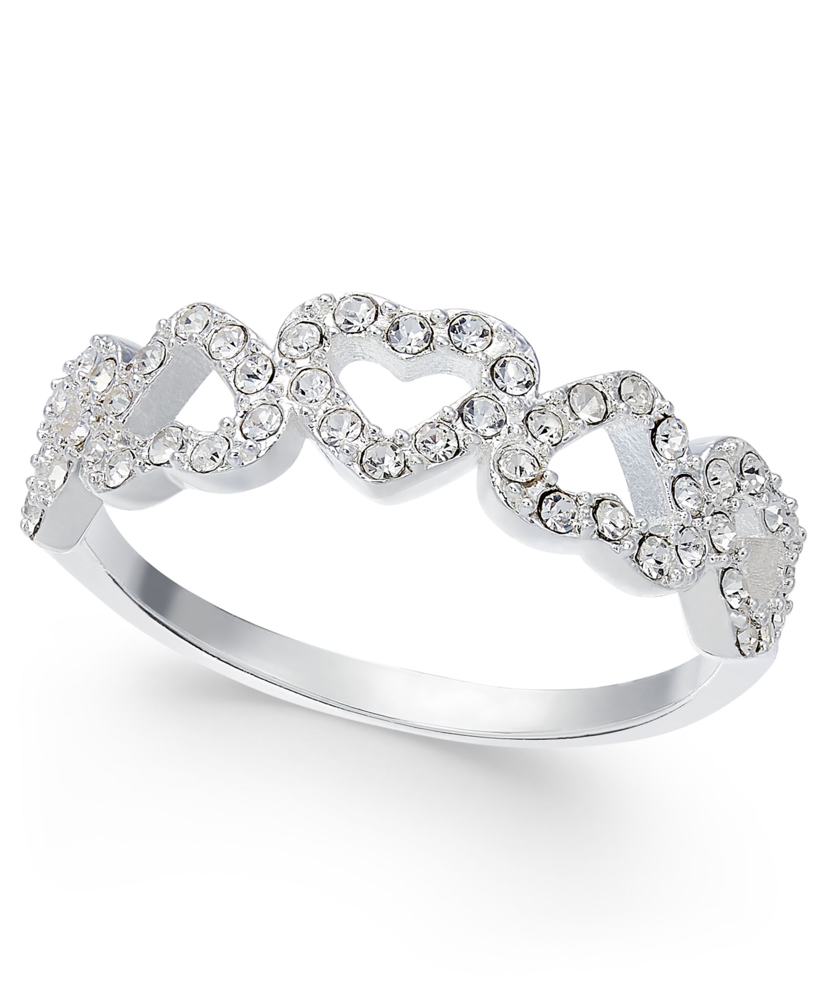 Charter Club Fine Silver Plate or 18K Rose Gold Plate Pavé Open Heart Ring, Created for Macy's