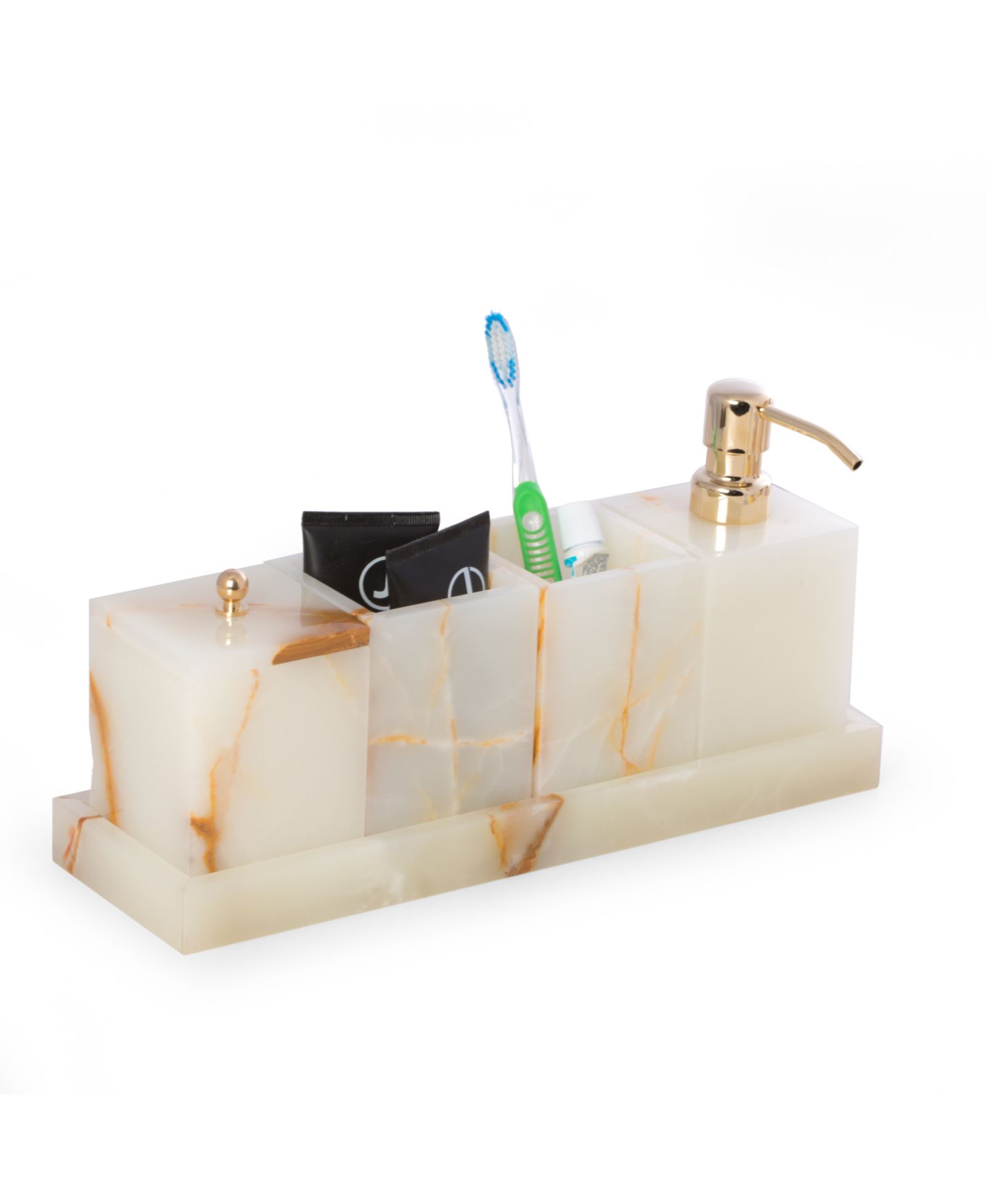 Набор для ванной Bey-Berk Vanity 5 Piece Marble Onyx с подставками и стаканами