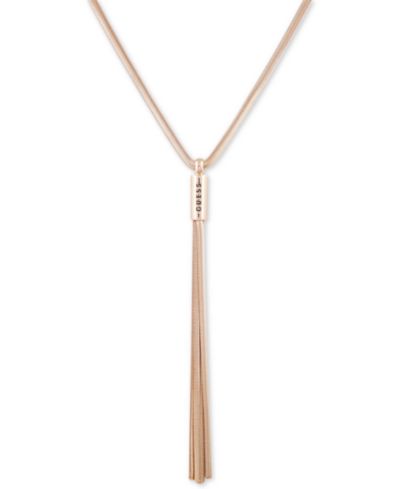 GUESS Gold-Tone Logo & Tassel Snake-Chain Lariat Necklace, 28" + 2" extender