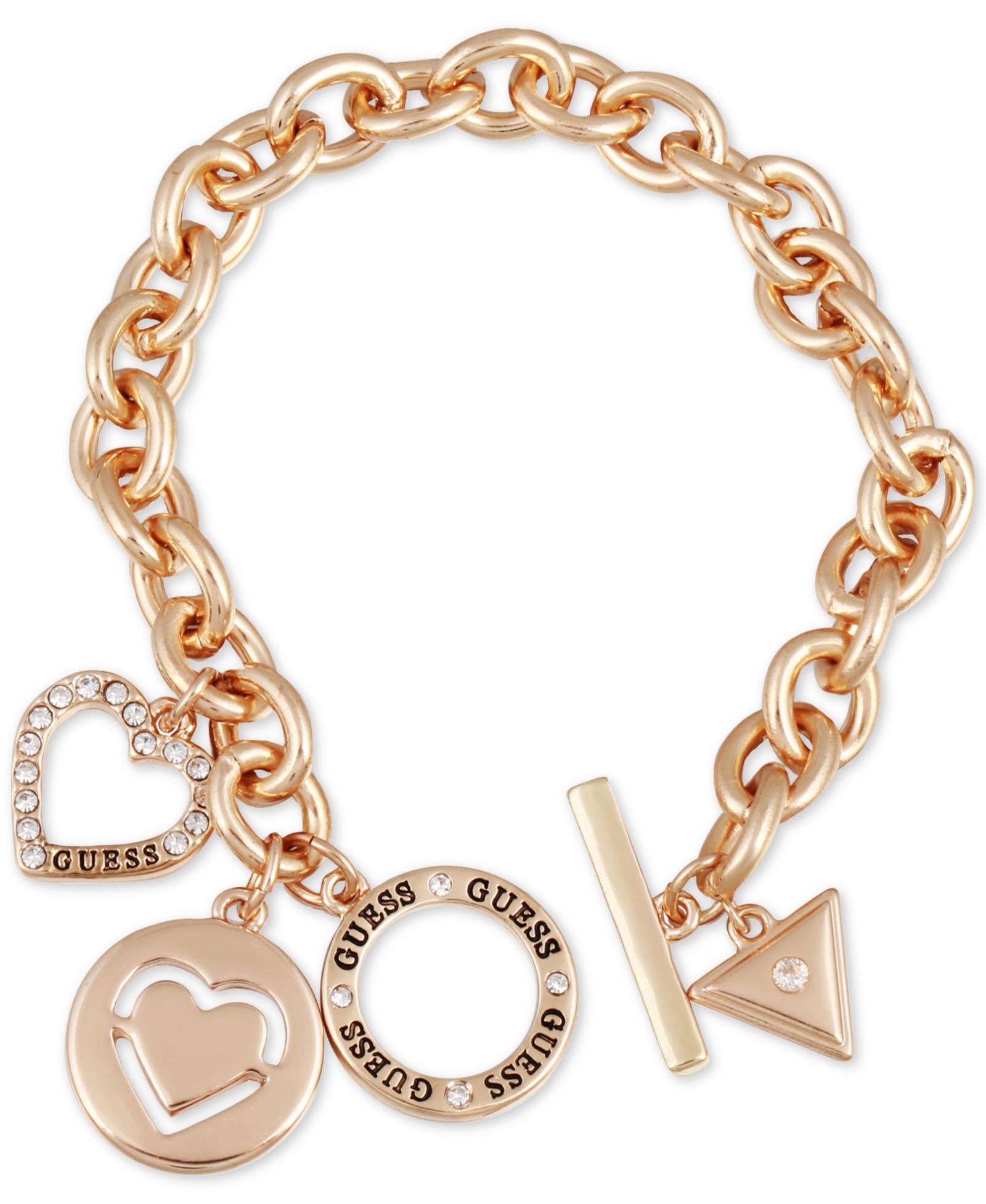 Браслет GUESS Pavé Heart & Logo Charm Link