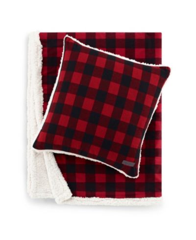Eddie Bauer Cabin Plaid Cotton Yarn Dyed Flannel Decorative Pillow and Throw Set