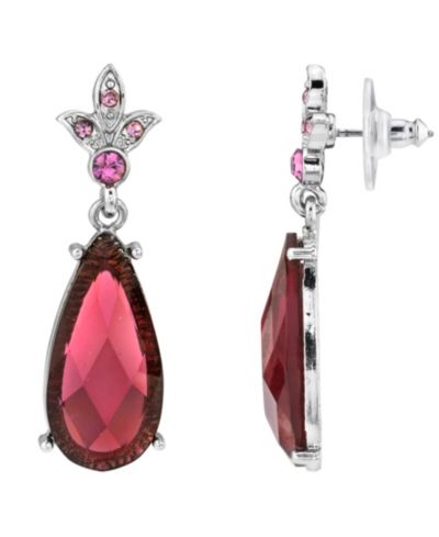 2028 Silver-Tone Stone and Crystal Teardrop Earrings