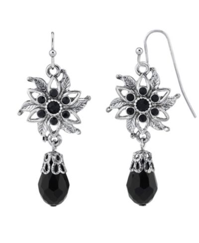 2028 Silver-Tone Flower Drop Earrings