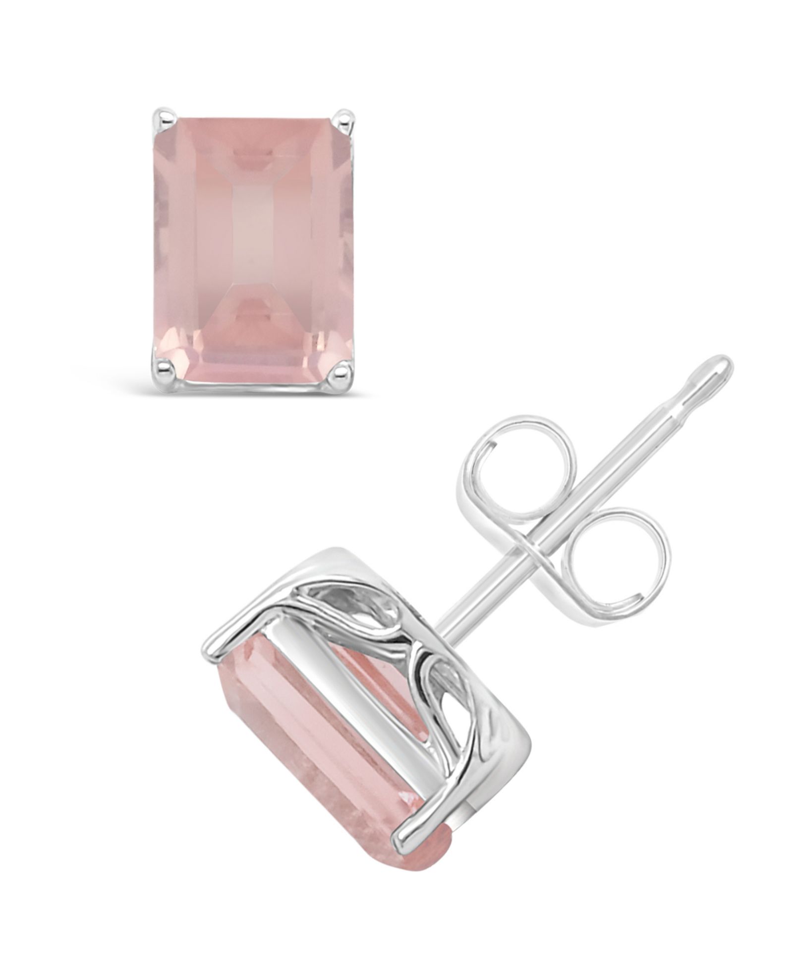 Rose Quartz (3-1/8 ct. t.w.) Stud Earrings in Sterling Silver.