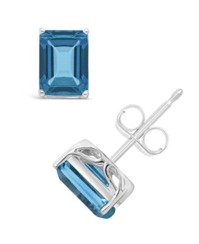 Серьги-гвоздики с голубым топазом в стерлинговом серебре