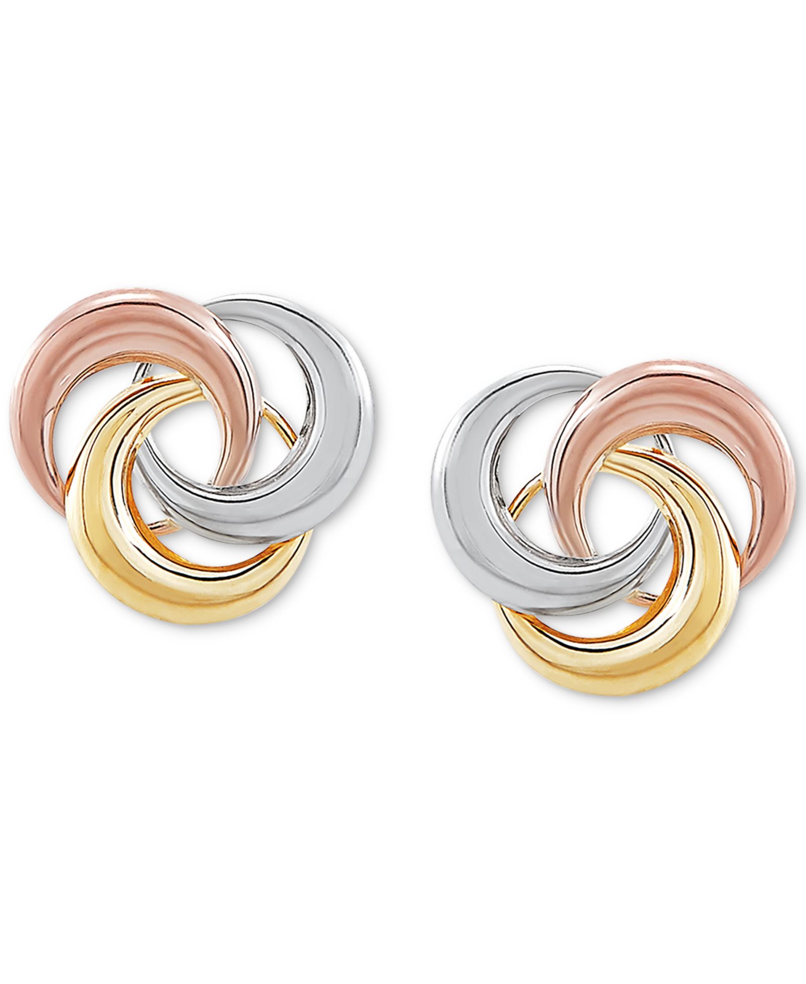 Tricolor Love Knot Stud Earrings в 10k Gold, White Gold & Rose Gold