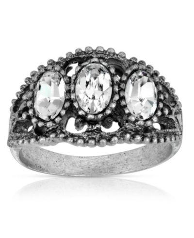 Pewter овальное кольцо из прозрачного кристалла