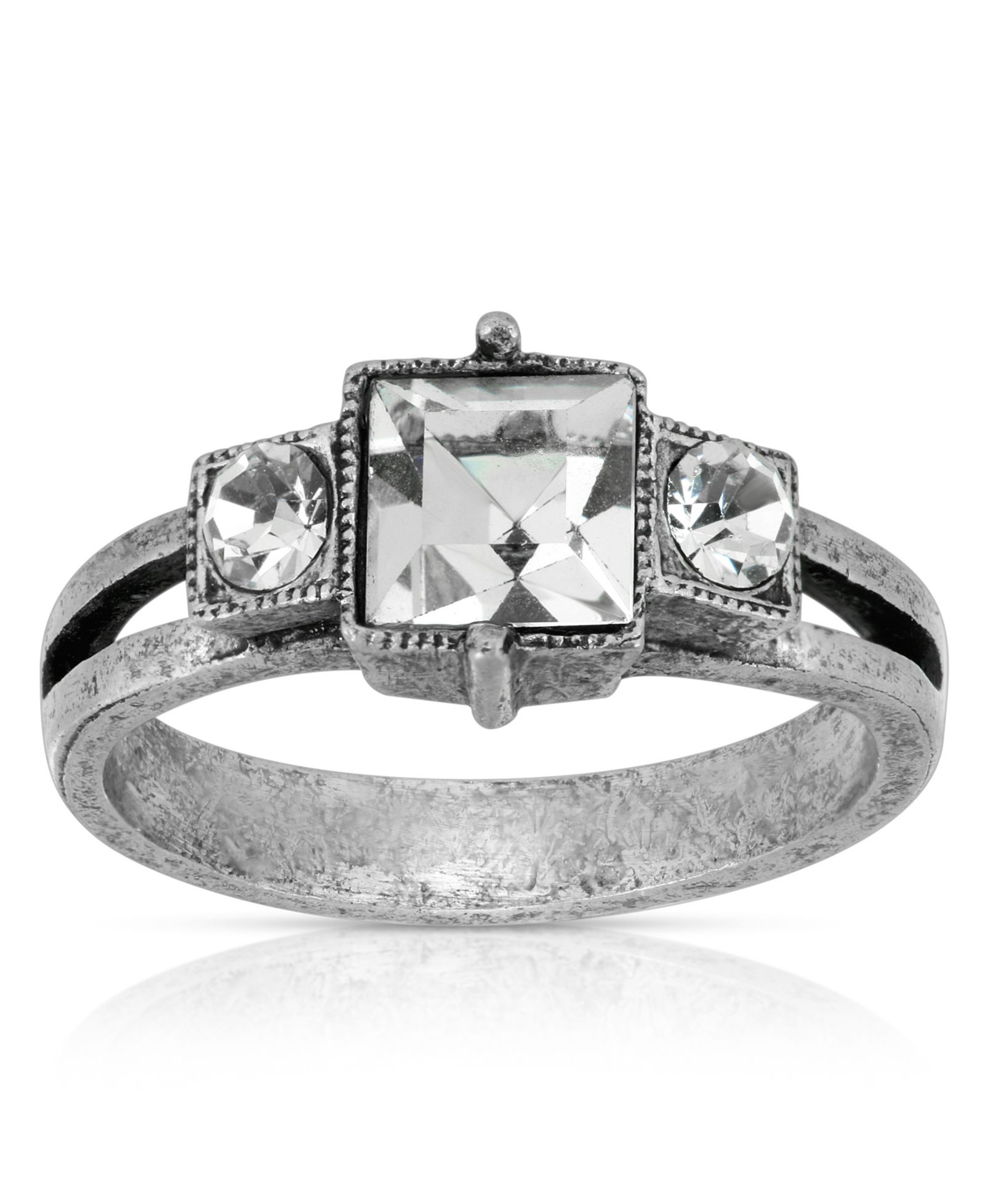 Pewter квадратное кольцо с кристаллом