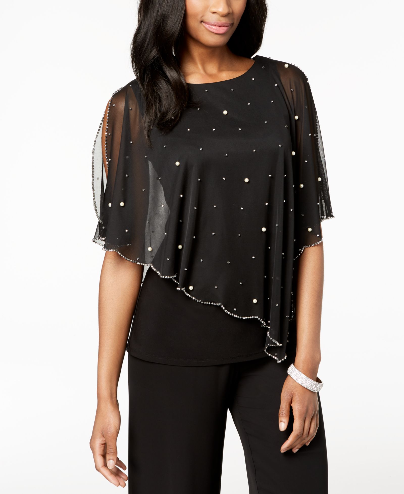 MSK Embellished Asymmetrical Overlay Top