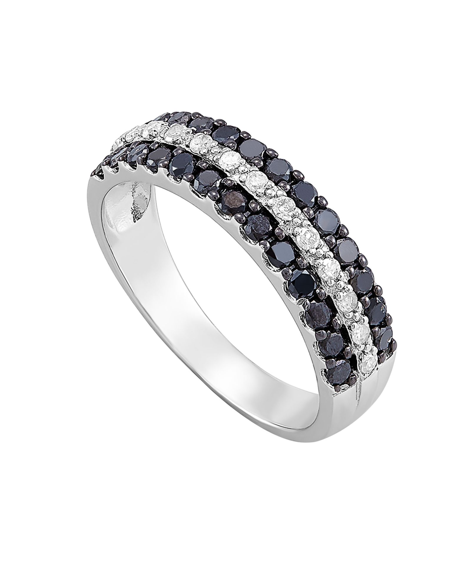 Кольцо band ring из стерлингового серебра с черными и белыми бриллиантами 3/4 ct. t.w.