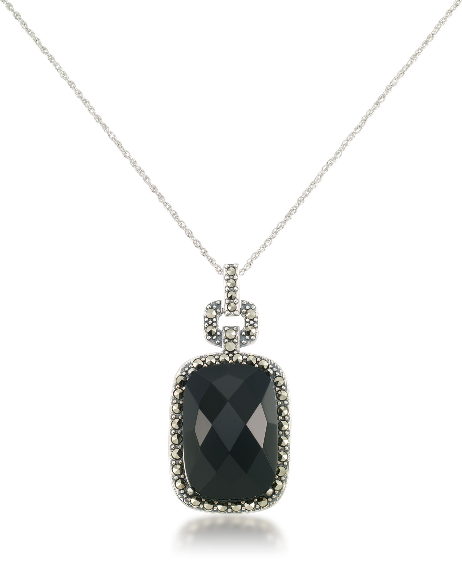 Подвеска Marcasite and Faceted Onyx Square с цепочкой 18" из стерлингового серебра