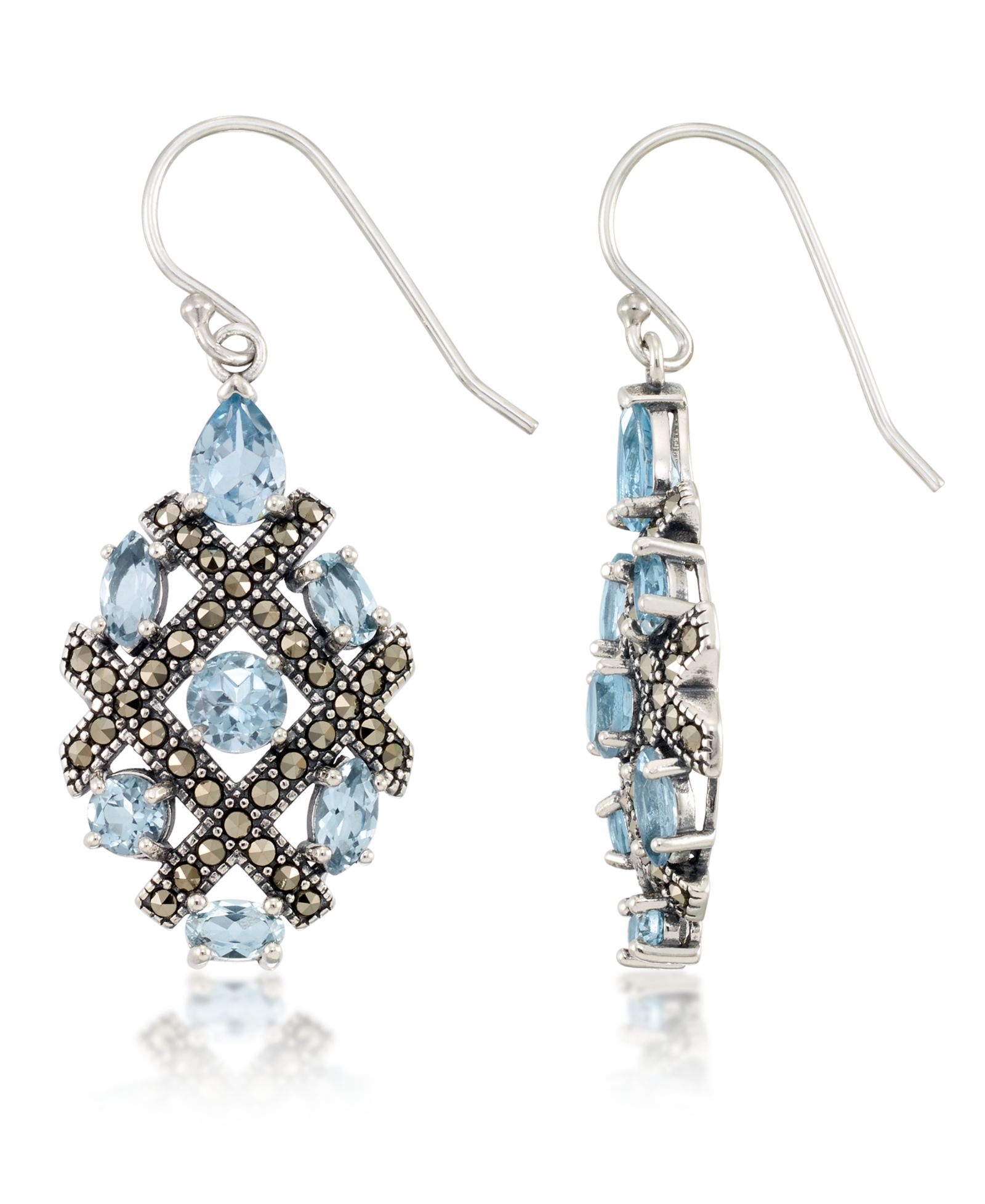 Серьги-подвески Marcasite and Blue Topaz (6 ct. t.w.) в Sterling Silver