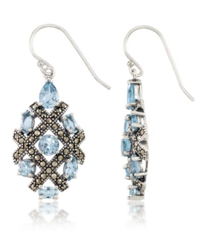 Marcasite and Blue Topaz (6 ct. t.w.)  Drop Wire Earrings in Sterling Silver