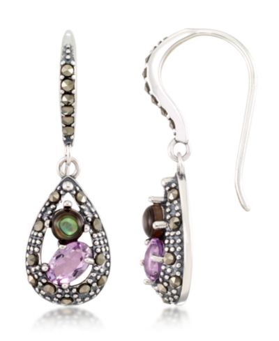 Серьги Marcasite, Amethyst (9/10 ct. t.w.) и Abalone (1-9/10 ct. t.w.) Teardrop Wire из стерлингового серебра