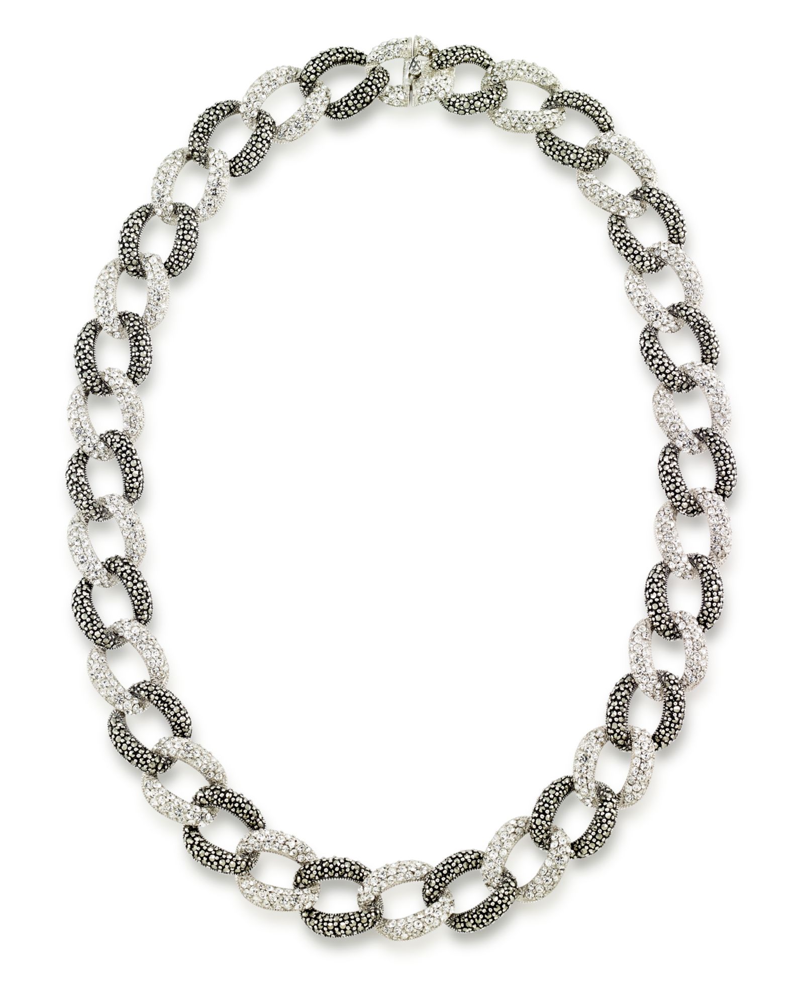 Ожерелье Marcasite and Crystal Pave Oval Interlocking 18" из стерлингового серебра