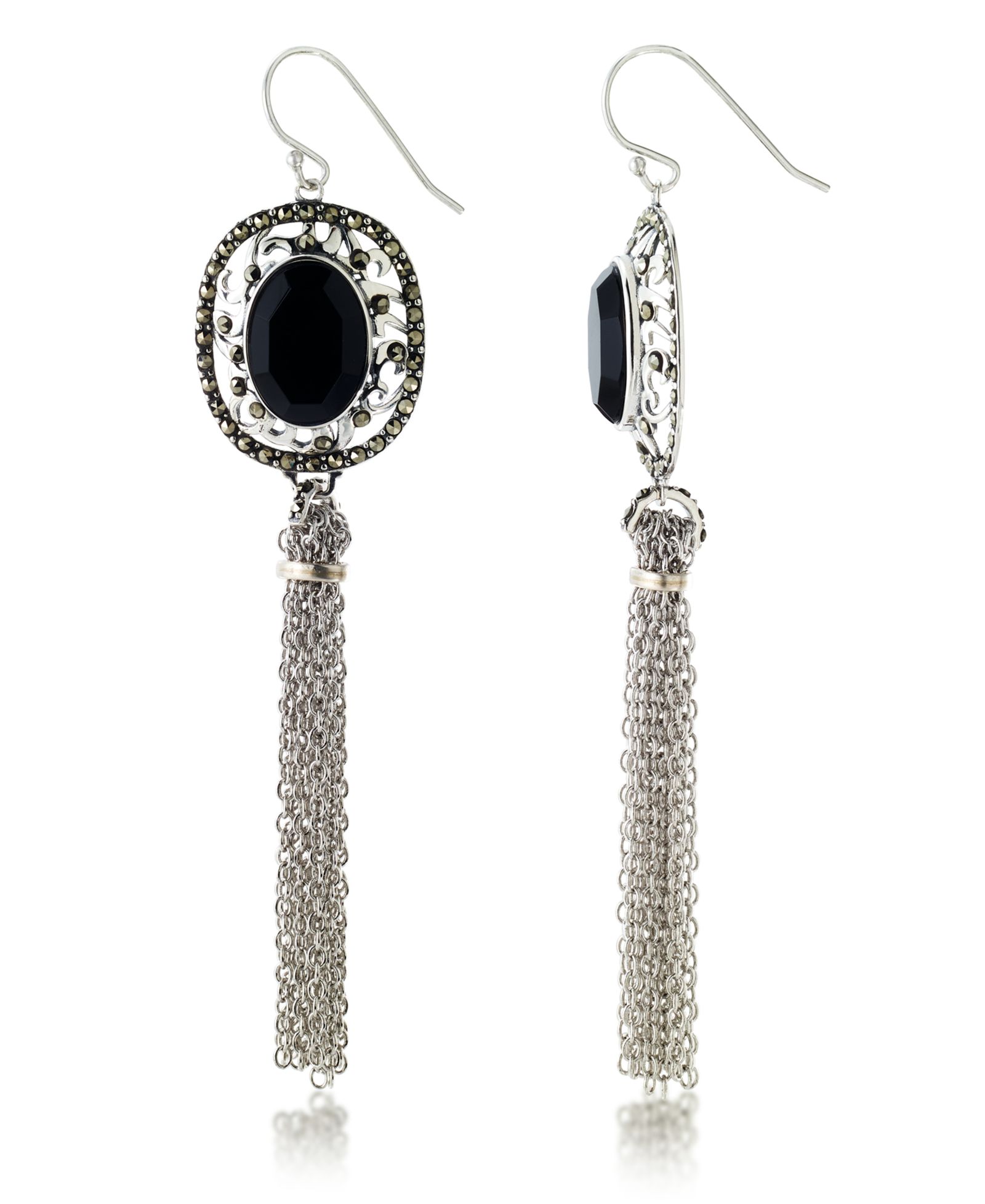 Серьги Marcasitre Faceted Onyx Tassel Wire из стерлингового серебра