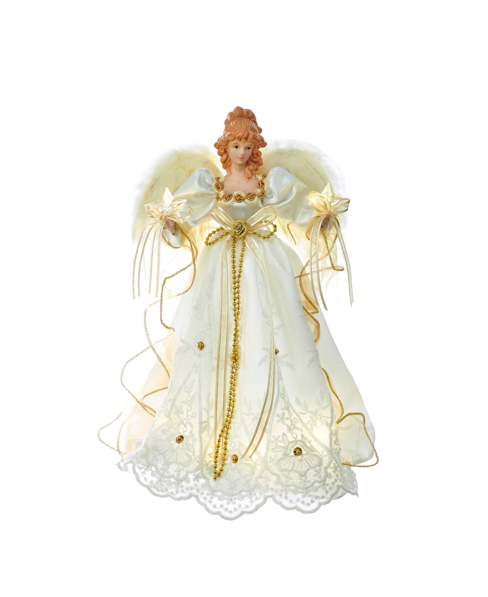 Украшение на верхушку елки Kurt Adler 14-Inch Battery-Operated Ivory and Gold LED Angel