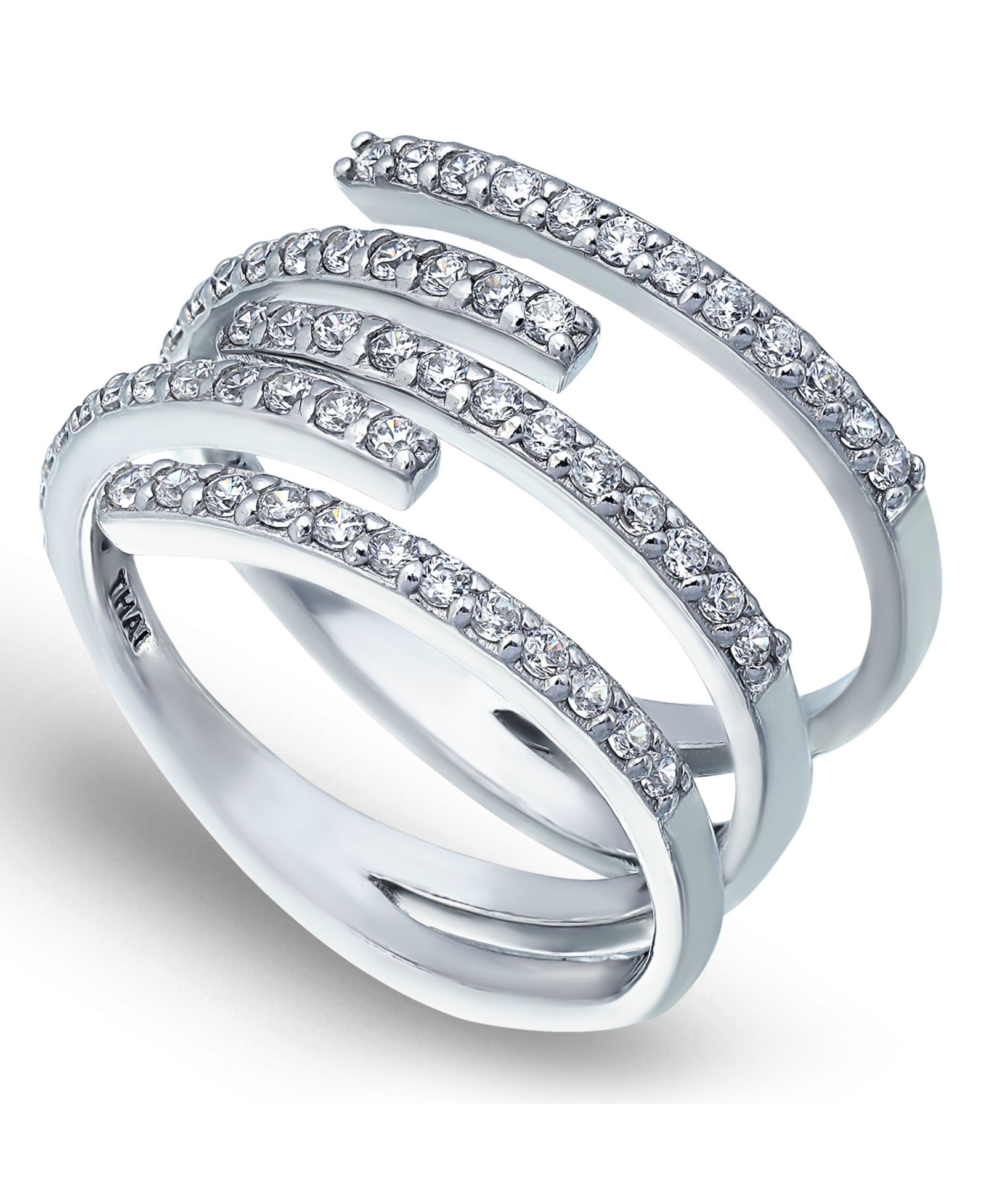 Кольцо Cubic Zirconia 5 Row Bypass Silver Plate & 18k Gold Plate