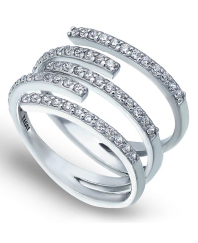 Кольцо Cubic Zirconia 5 Row Bypass Silver Plate & 18k Gold Plate