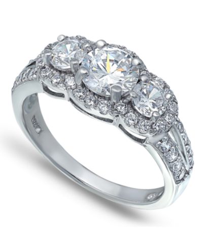 Кольцо с круглым камнем Cubic Zirconia 3 Stone Halo из посеребренного металла