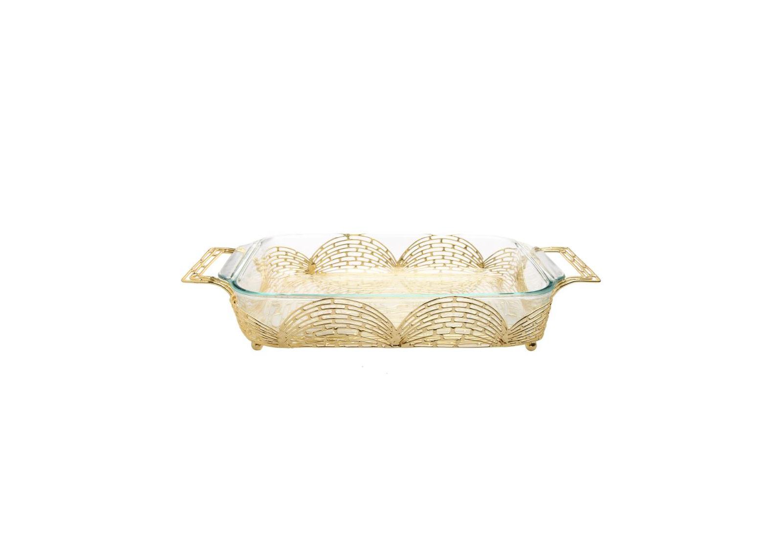 Classic Touch Rectangular Gold-Tone Handled Pyrex Holder with Brick Design