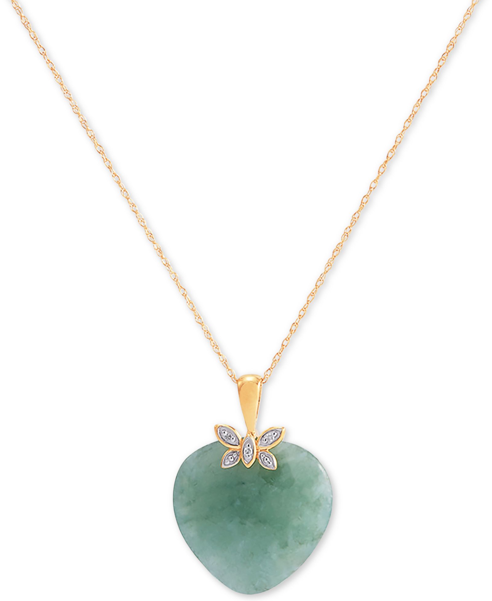 Подвеска Jade (19mm) & Diamond Accent Heart 18" в 10k Gold