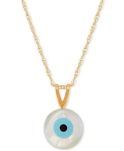 Подвеска-кулон Mother-of-Pearl & Enamel Evil Eye 18" 10k Gold