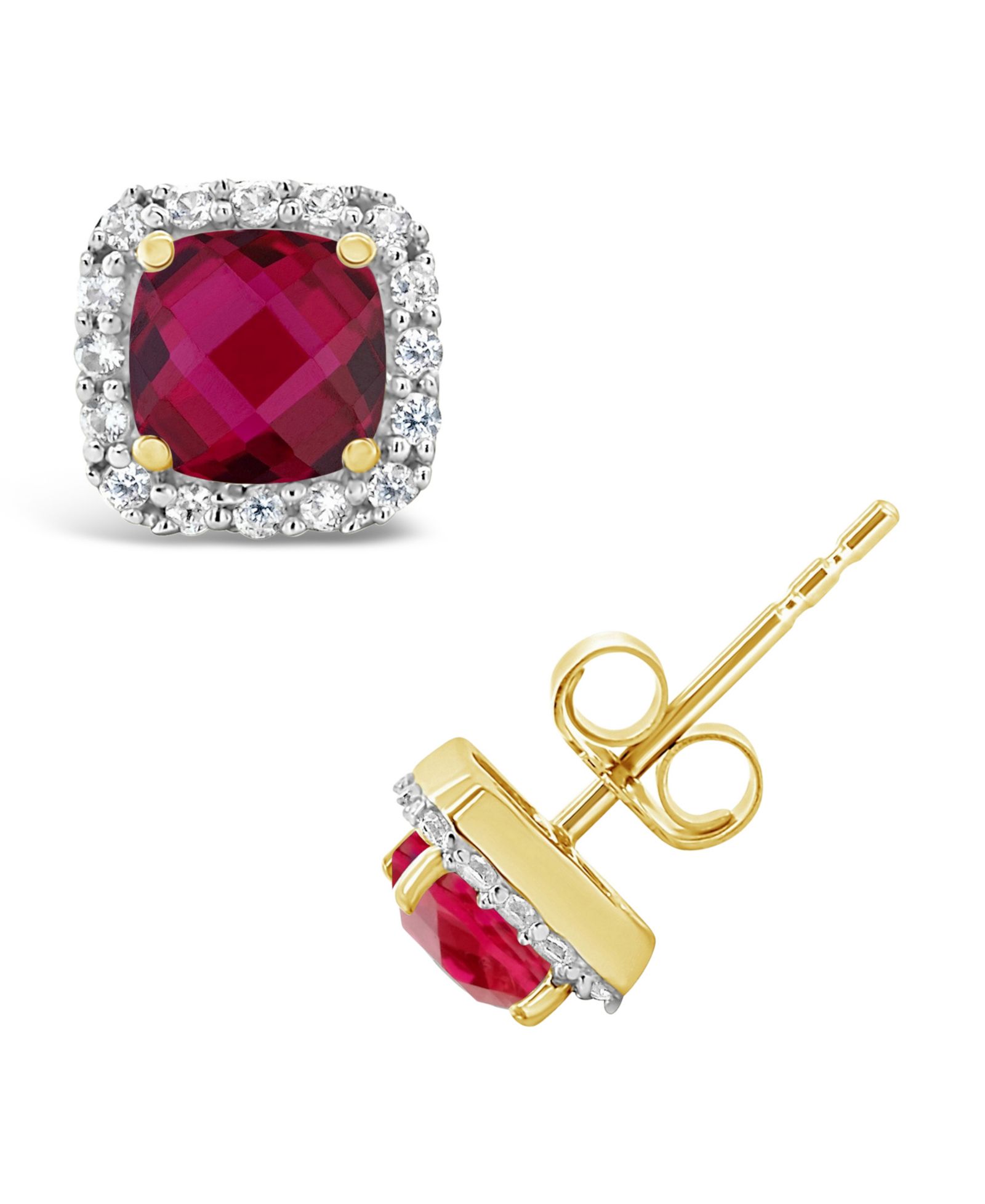 Серьги-гвоздики Lab Grown Ruby и White Sapphire в 10k Yellow Gold