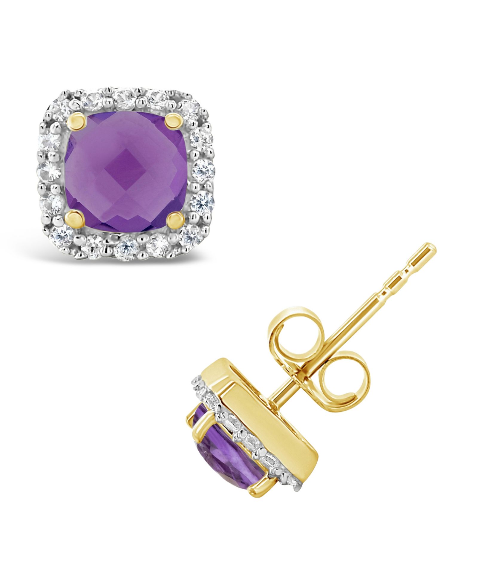 Серьги-гвоздики Garnet and Lab Grown White Sapphire 10k Yellow Gold