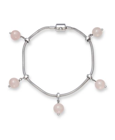 Adjustable Rose Quartz 8mm Charm 7.5" Bracelet in Sterling Silver