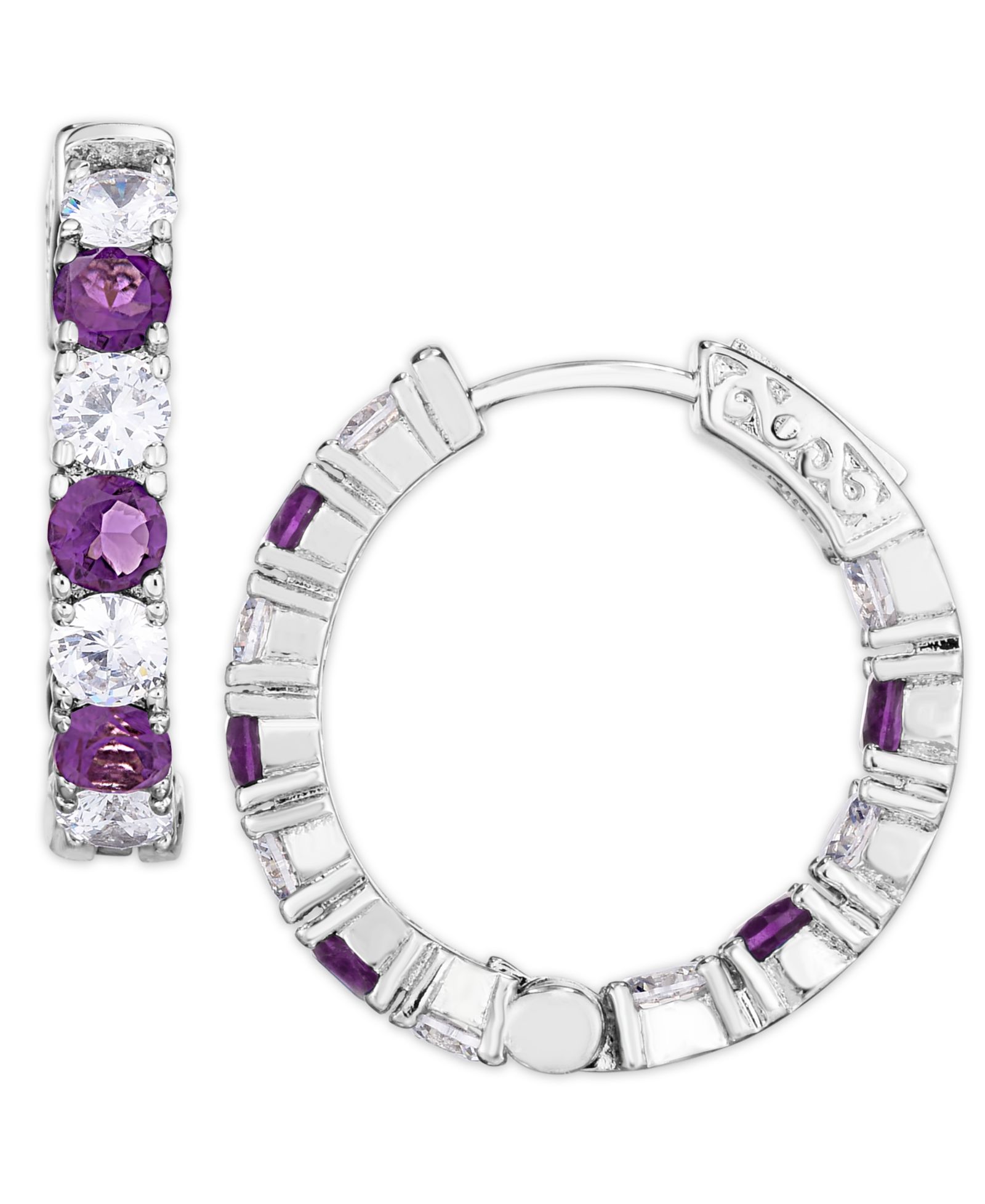 Серьги-кольца Macy's Simulated Cubic Zirconia Alternating Hoop Earrings in Silver Plate
