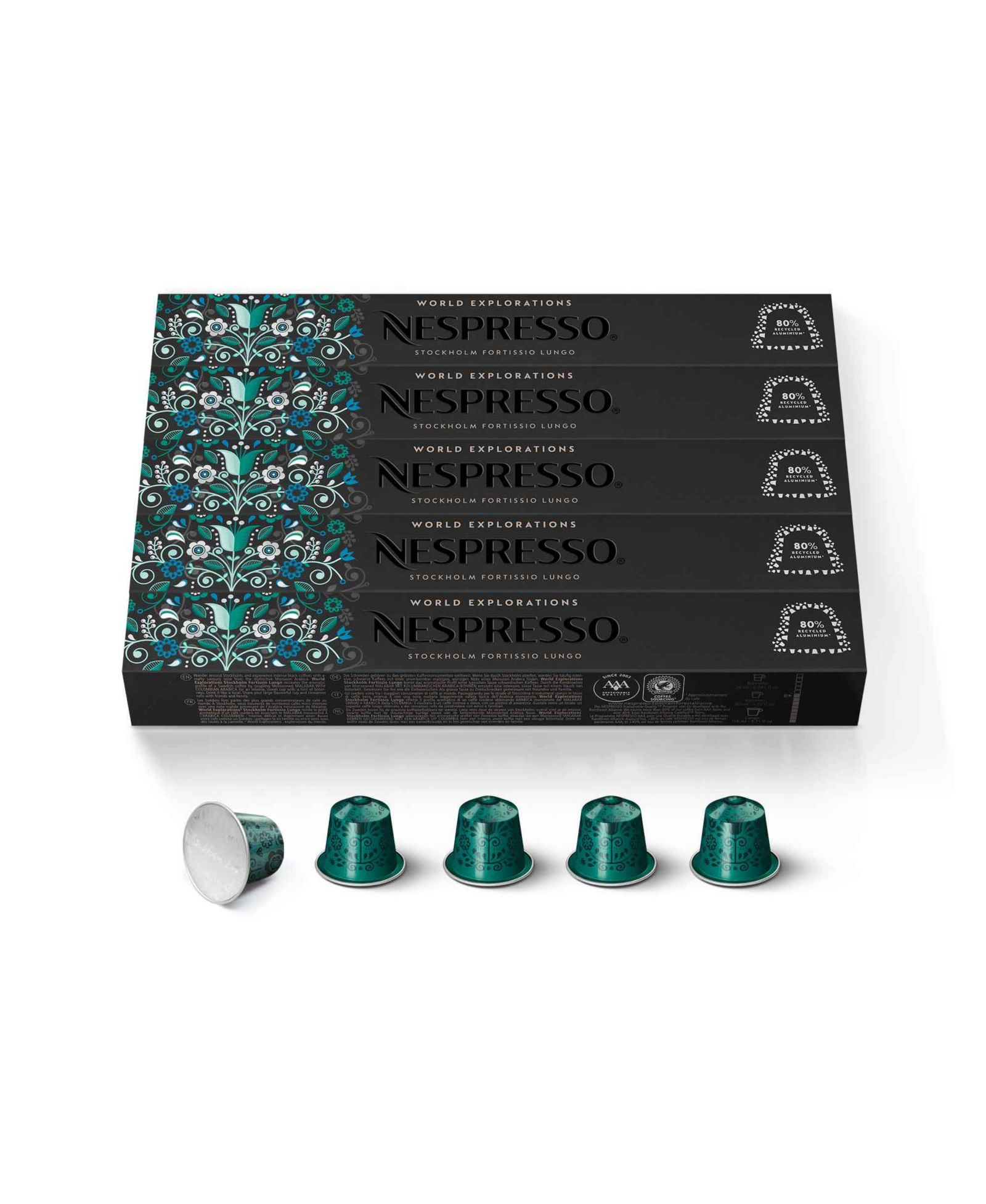 Капсулы Nespresso OriginalLine, Stockholm Fortissio Lungo, Dark Roast Coffee, 50 Count