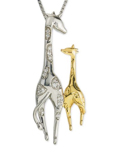 Подвеска-кулон Diamond Giraffe Mother & Child в серебре и золоте 10k, 18"