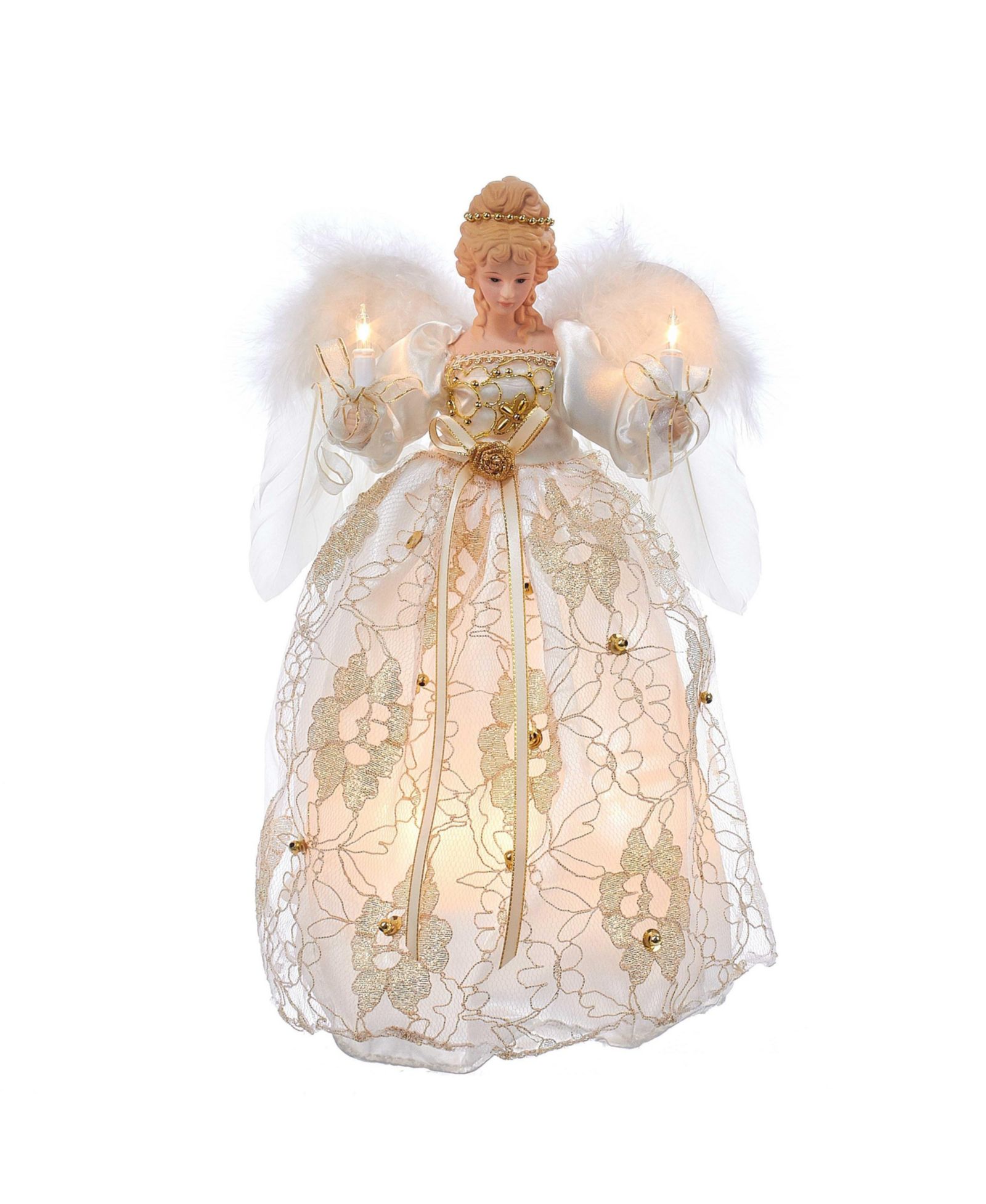 Kurt Adler UL 10-Light 12-Inch Ivory and Gold Angel Treetop