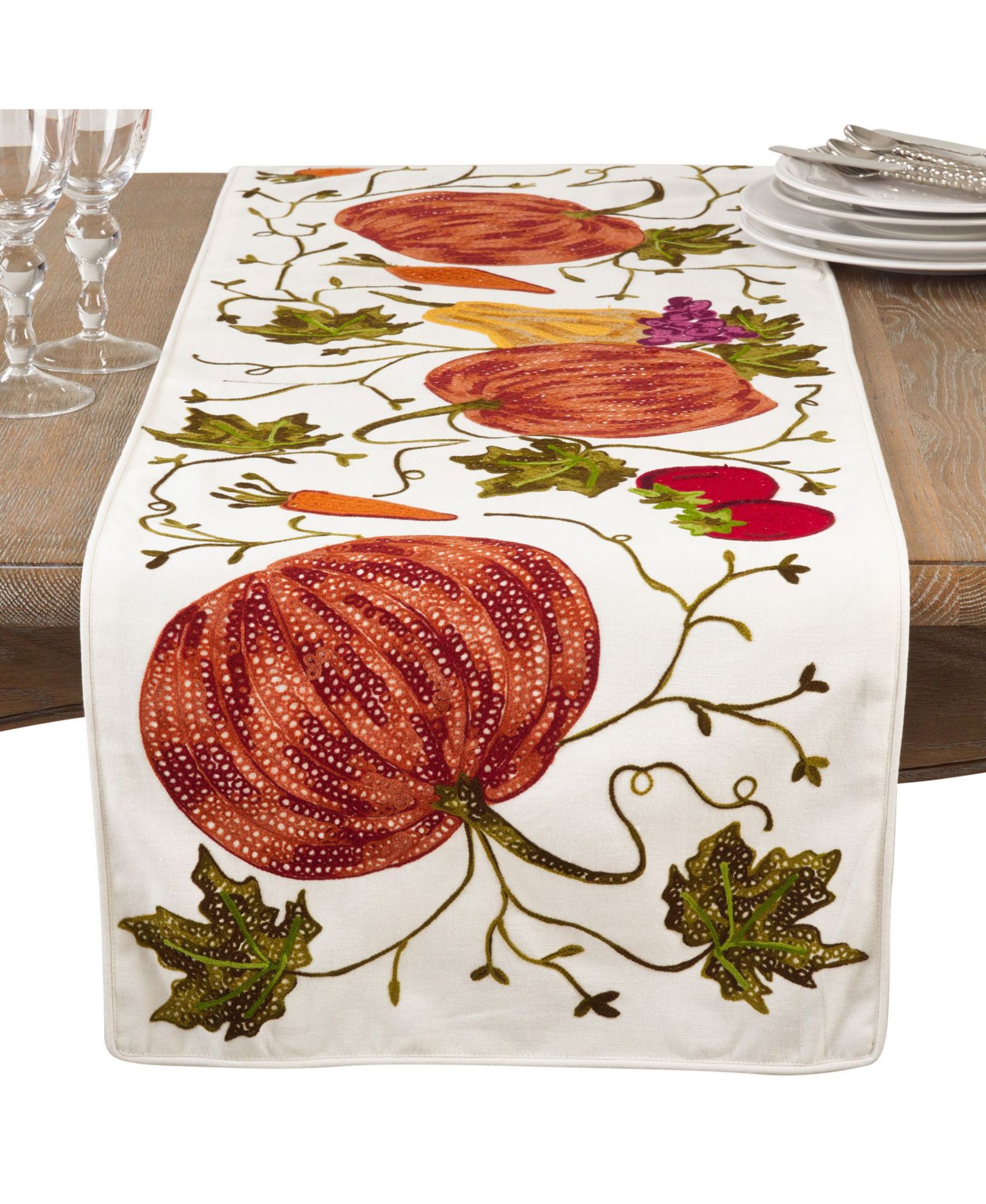 Скатерть-раннер Saro Lifestyle Embroidered Pumpkin Harvest Design Cotton Table Runner