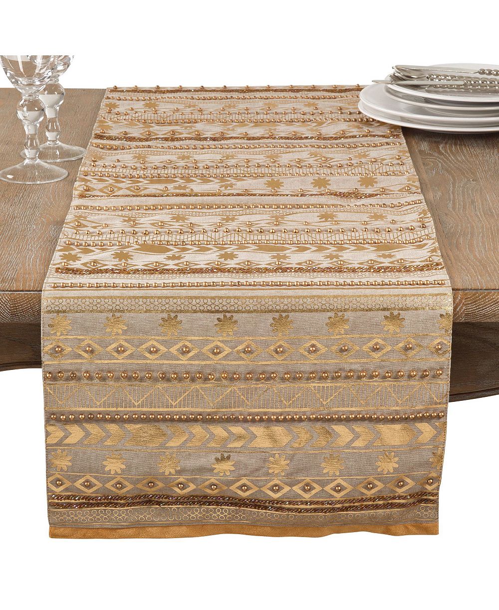 Saro Lifestyle Beaded Aztec Cotton Table Runner