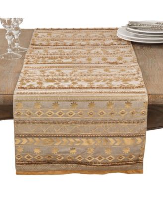 Saro Lifestyle Beaded Aztec Cotton Table Runner