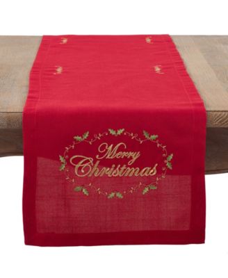 Saro Lifestyle Merry Christmas Embroidered Holiday Table Runner, 14" x 90"