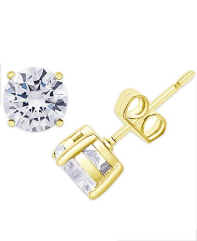 Серьги-гвоздики Cubic Zirconia Round Stud Earrings в серебряном напылении, 3 ct. t.w.
