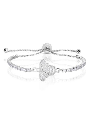 Cubic Zirconia Bee Adjustable Bolo Bracelet In Silver Plate