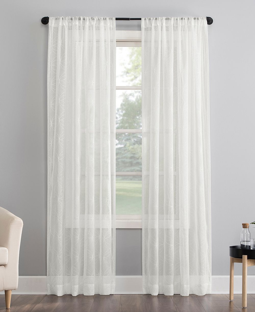 Tamaryn Embroidered Trellis Sheer Rod Pocket Curtain Panel