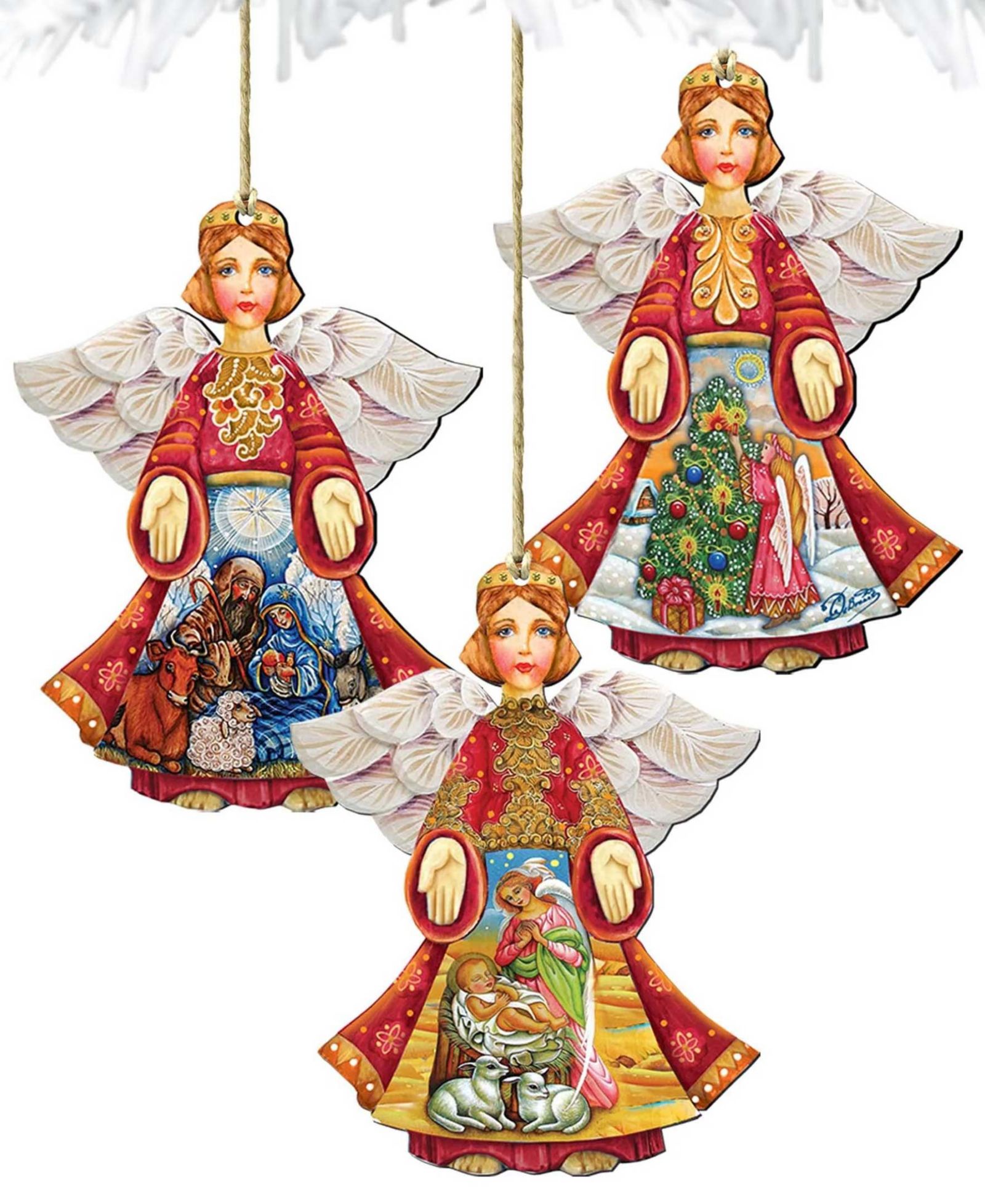 Декоративное деревянное украшение Designocracy Guardian Angel, 3 шт.