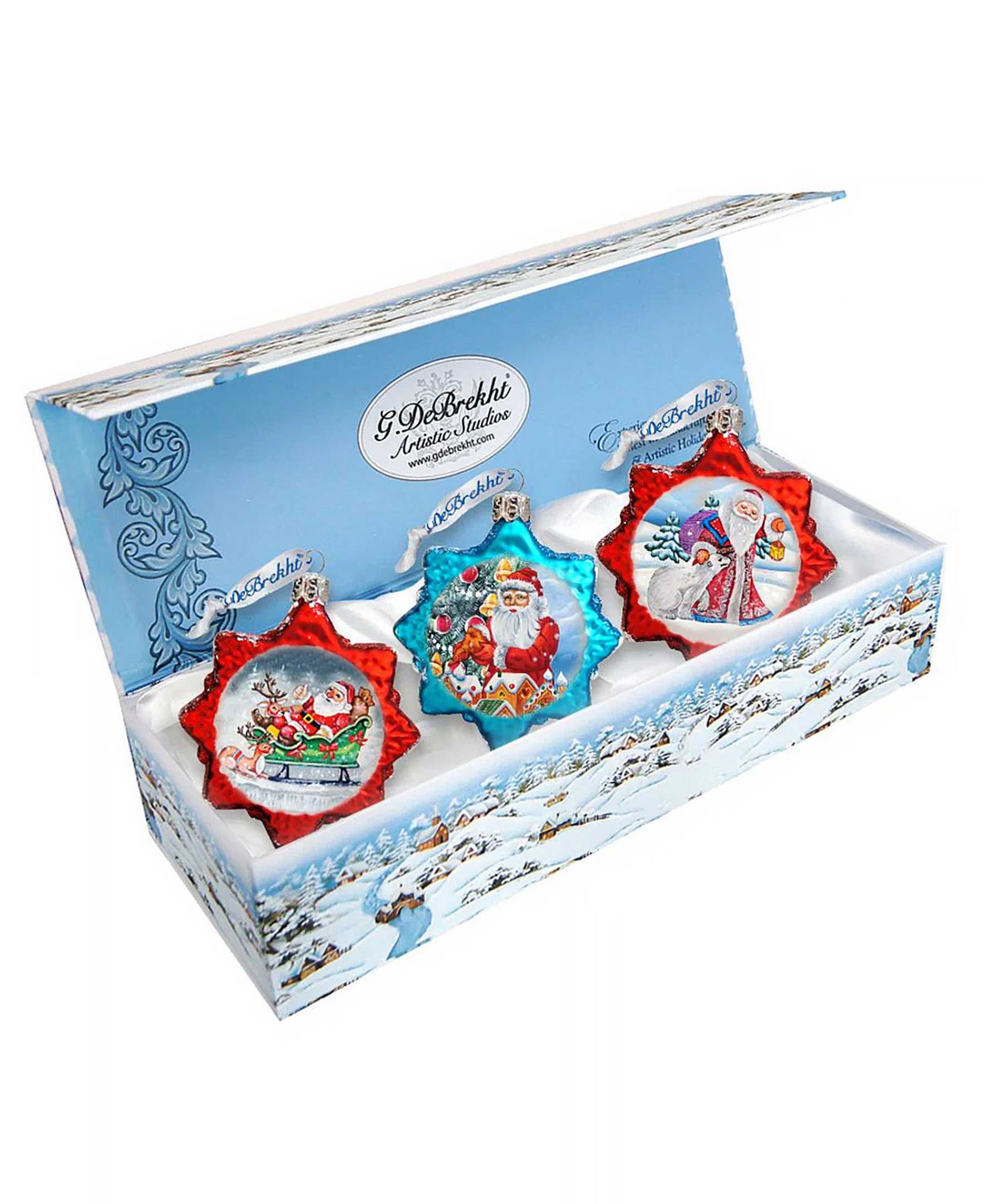 Набор стеклянных украшений G.DeBrekht Santa Glass Ornament 3 шт