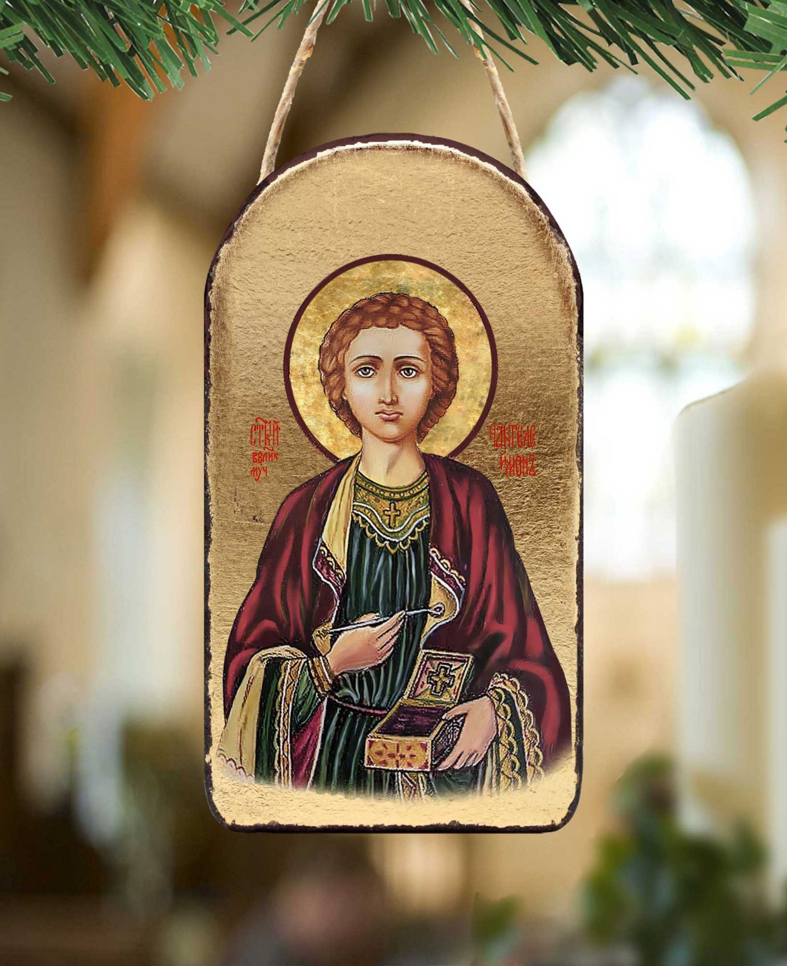 Декоративная икона G.DeBrekht Saint Panteleimon Wooden Greek Christian Orthodox